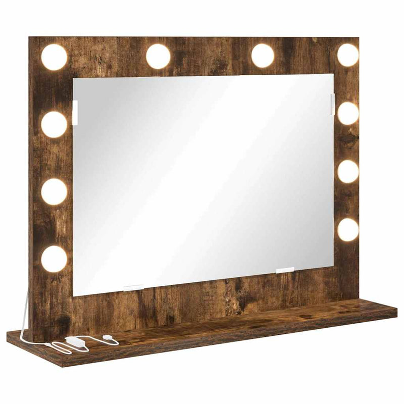 vidaXL Toalett Tükör LED -es lámpákkal Füstölt tölgy 60 x 45 x 18 cm