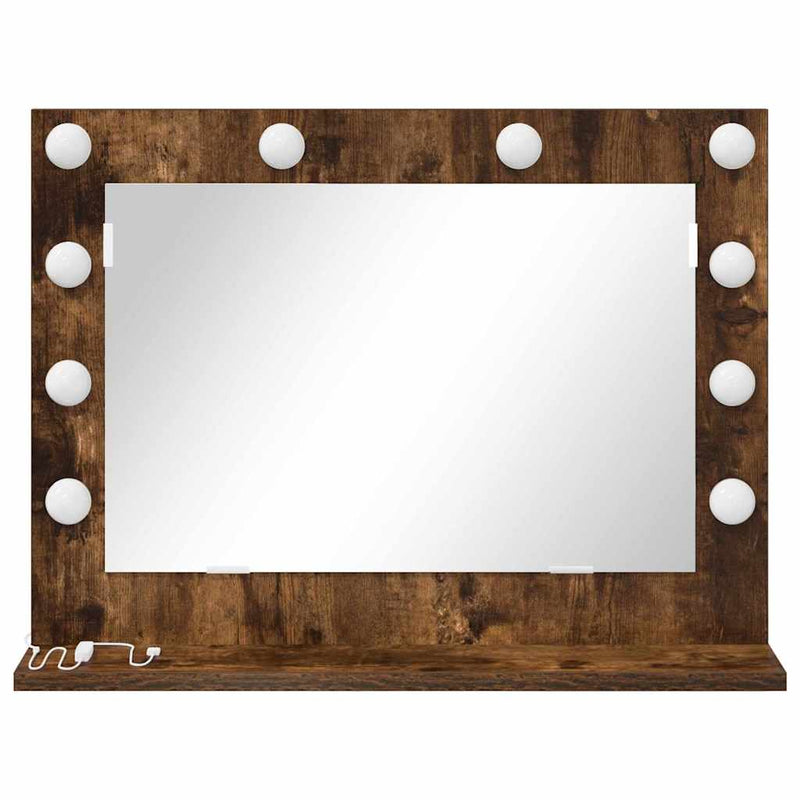 vidaXL Toalett Tükör LED -es lámpákkal Füstölt tölgy 60 x 45 x 18 cm