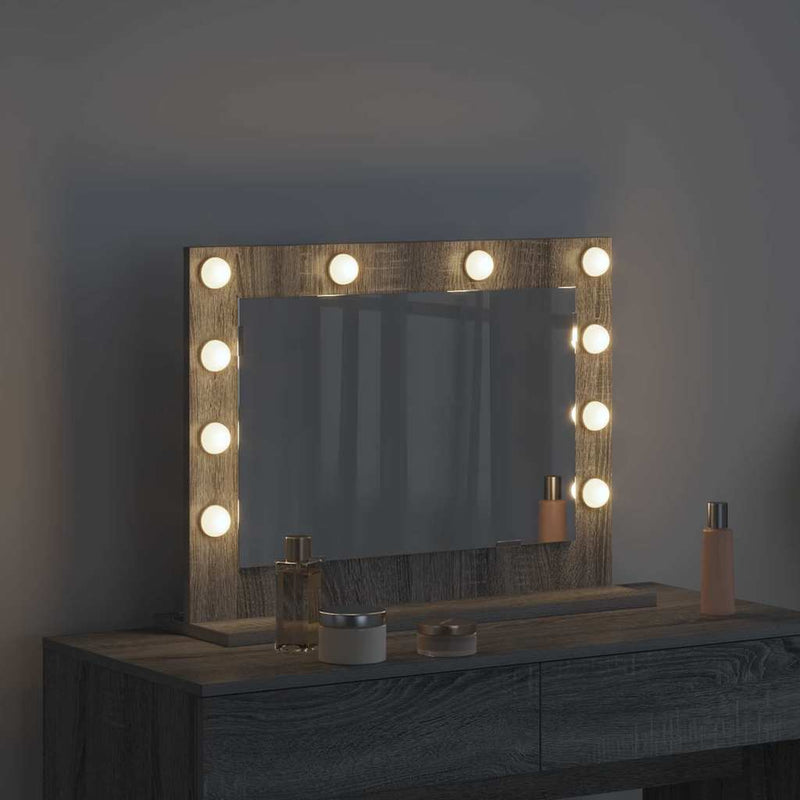 vidaXL Toalett Tükör LED -es lámpákkal Szürke Sonoma 60 x 45 x 18 cm