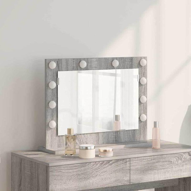 vidaXL Toalett Tükör LED -es lámpákkal Szürke Sonoma 60 x 45 x 18 cm