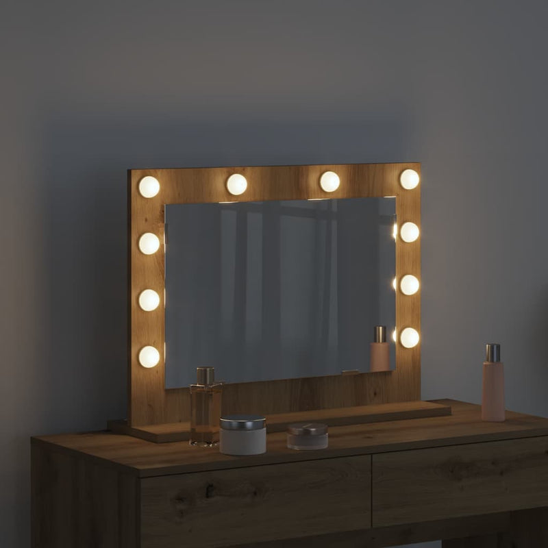 vidaXL Toalett Tükör LED -es lámpákkal Artisan tölgy 60 x 45 x 18 cm