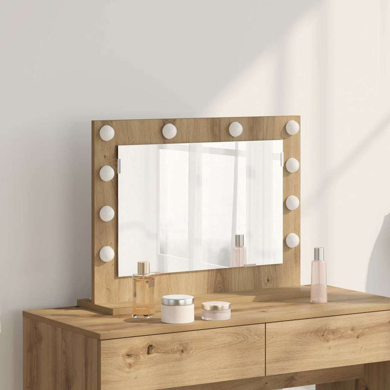 vidaXL Toalett Tükör LED -es lámpákkal Artisan tölgy 60 x 45 x 18 cm