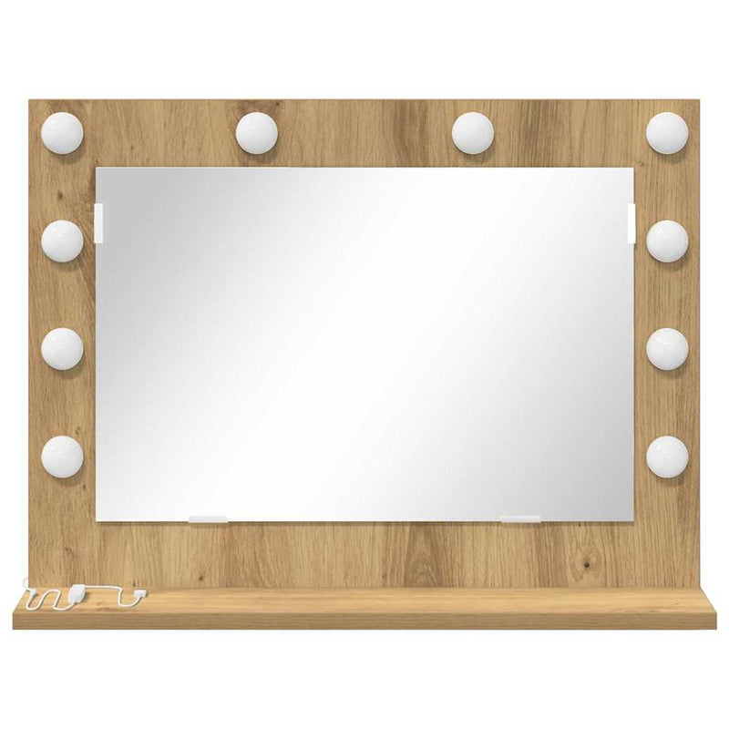 vidaXL Toalett Tükör LED -es lámpákkal Artisan tölgy 60 x 45 x 18 cm