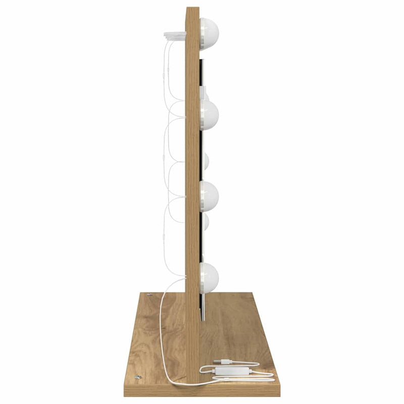 vidaXL Toalett Tükör LED -es lámpákkal Artisan tölgy 60 x 45 x 18 cm
