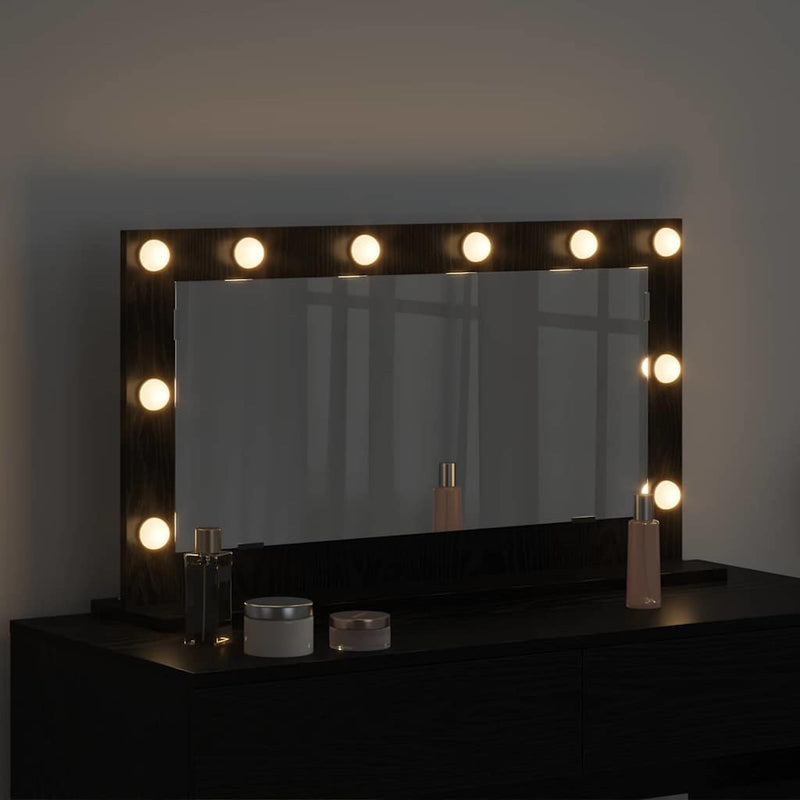 vidaXL Toalett Tükör LED -es lámpákkal Fekete tölgy 80 x 45 x 18 cm
