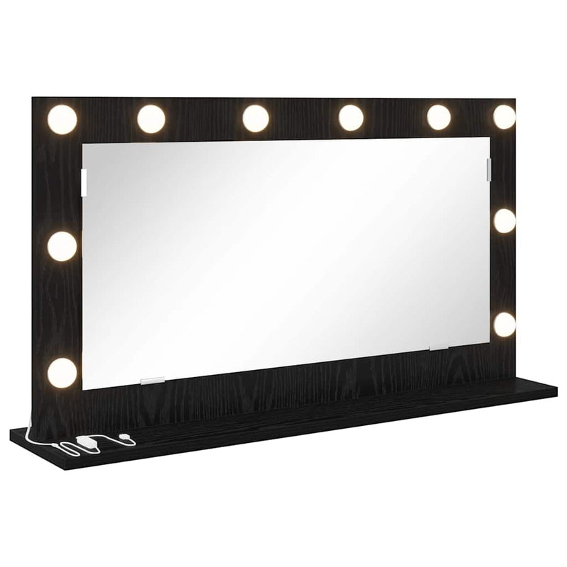 vidaXL Toalett Tükör LED -es lámpákkal Fekete tölgy 80 x 45 x 18 cm