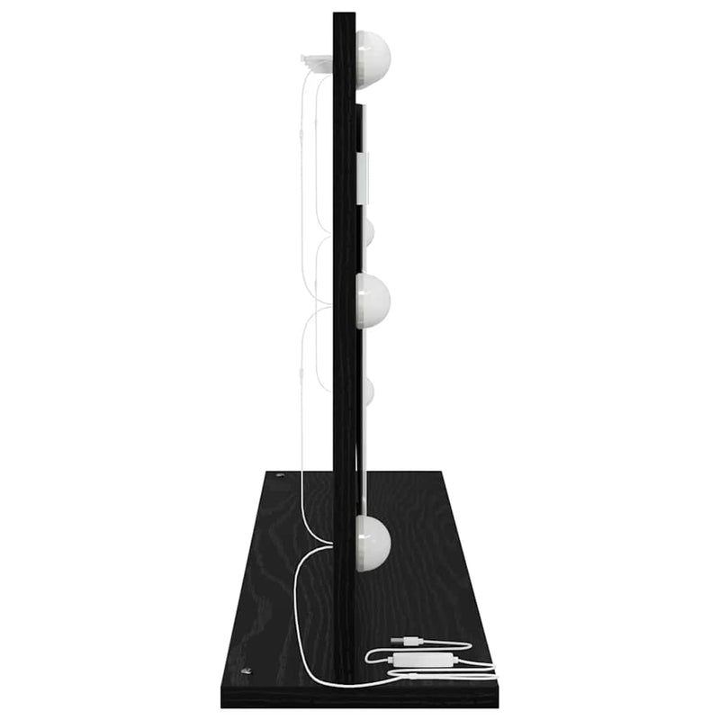 vidaXL Toalett Tükör LED -es lámpákkal Fekete tölgy 80 x 45 x 18 cm