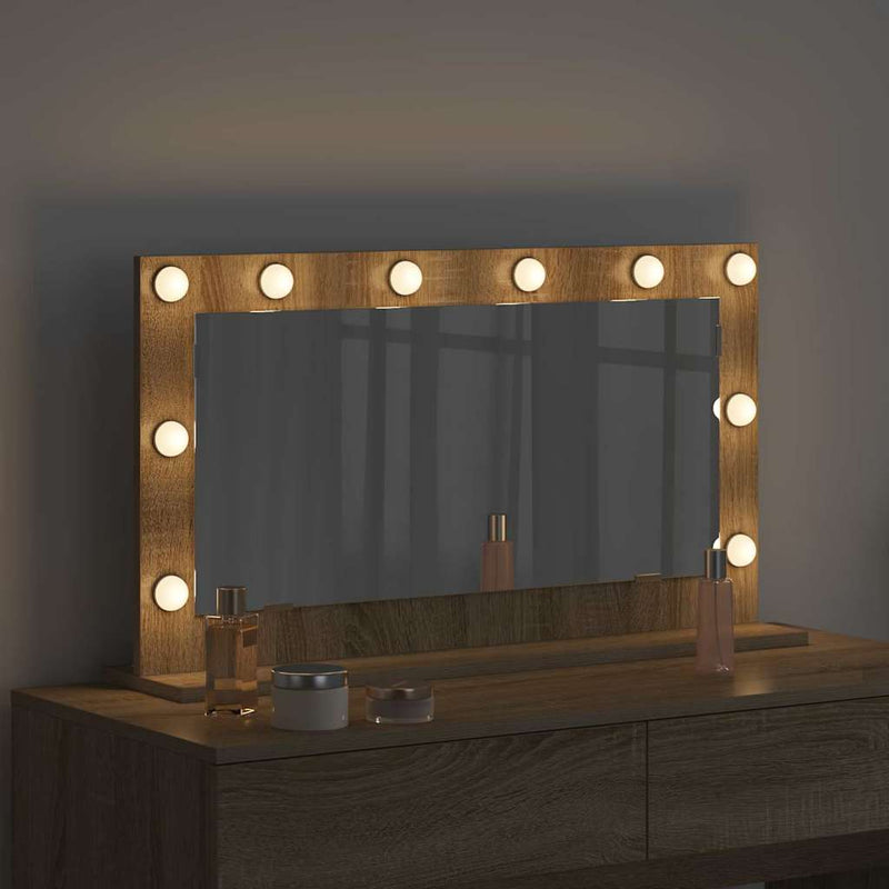 vidaXL Toalett Tükör LED -es lámpákkal Sonoma tölgy 80 x 45 x 18 cm