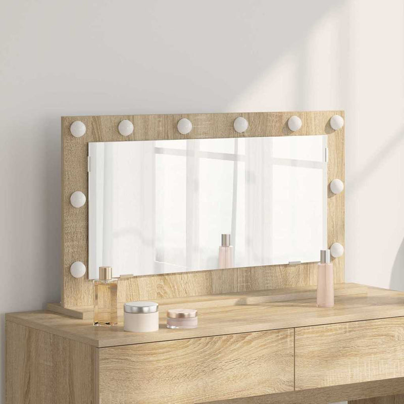 vidaXL Toalett Tükör LED -es lámpákkal Sonoma tölgy 80 x 45 x 18 cm
