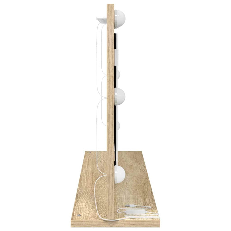 vidaXL Toalett Tükör LED -es lámpákkal Sonoma tölgy 80 x 45 x 18 cm