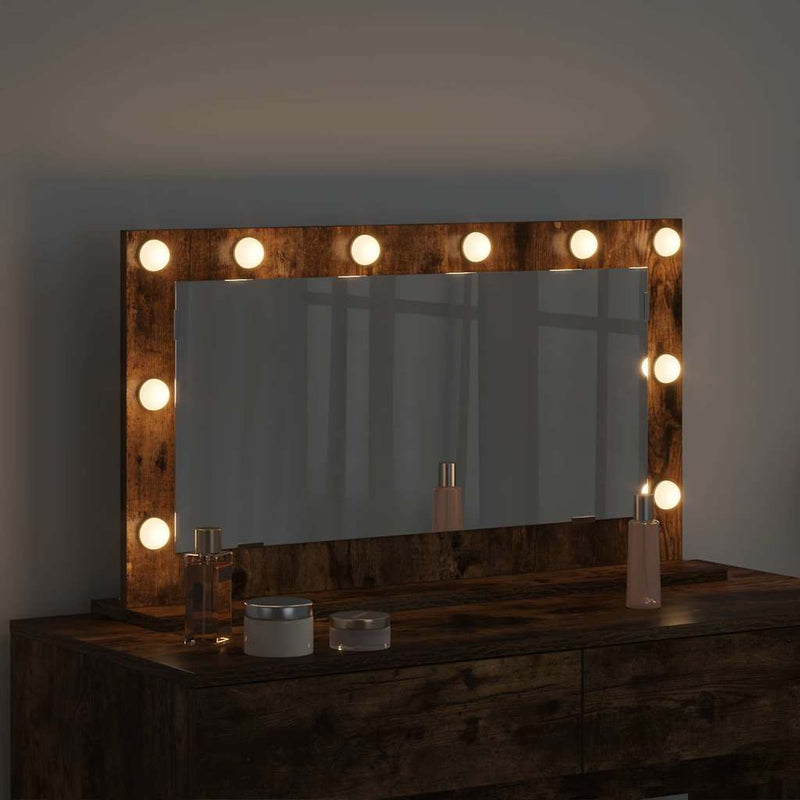 vidaXL Toalett Tükör LED -es lámpákkal Füstölt tölgy 80 x 45 x 18 cm