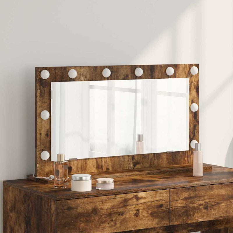 vidaXL Toalett Tükör LED -es lámpákkal Füstölt tölgy 80 x 45 x 18 cm