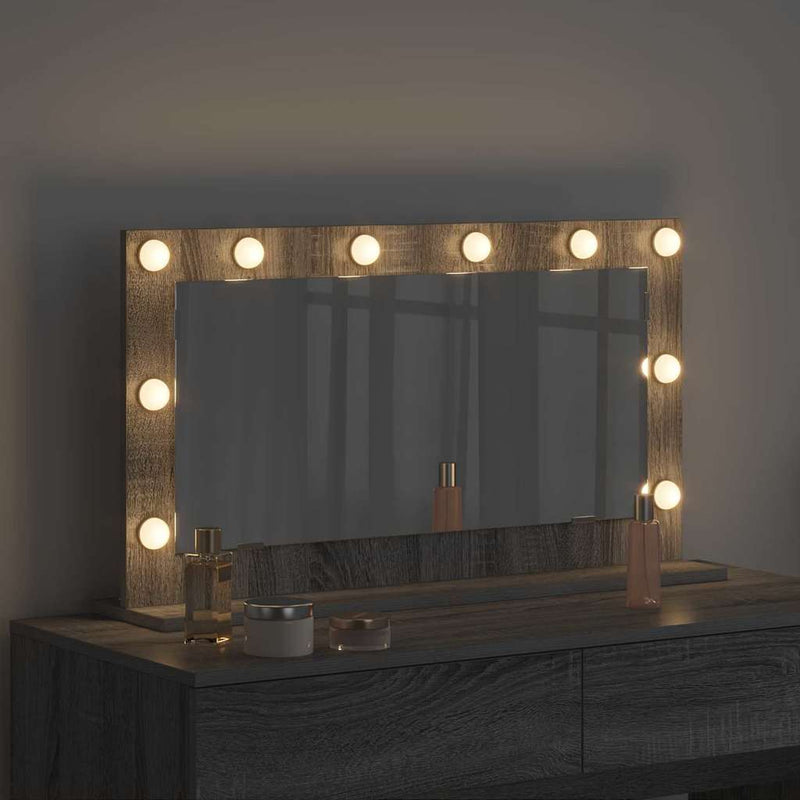 vidaXL Toalett Tükör LED -es lámpákkal Szürke Sonoma 80 x 45 x 18 cm