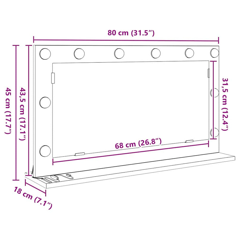 vidaXL Toalett Tükör LED -es lámpákkal Artisan tölgy 80 x 45 x 18 cm