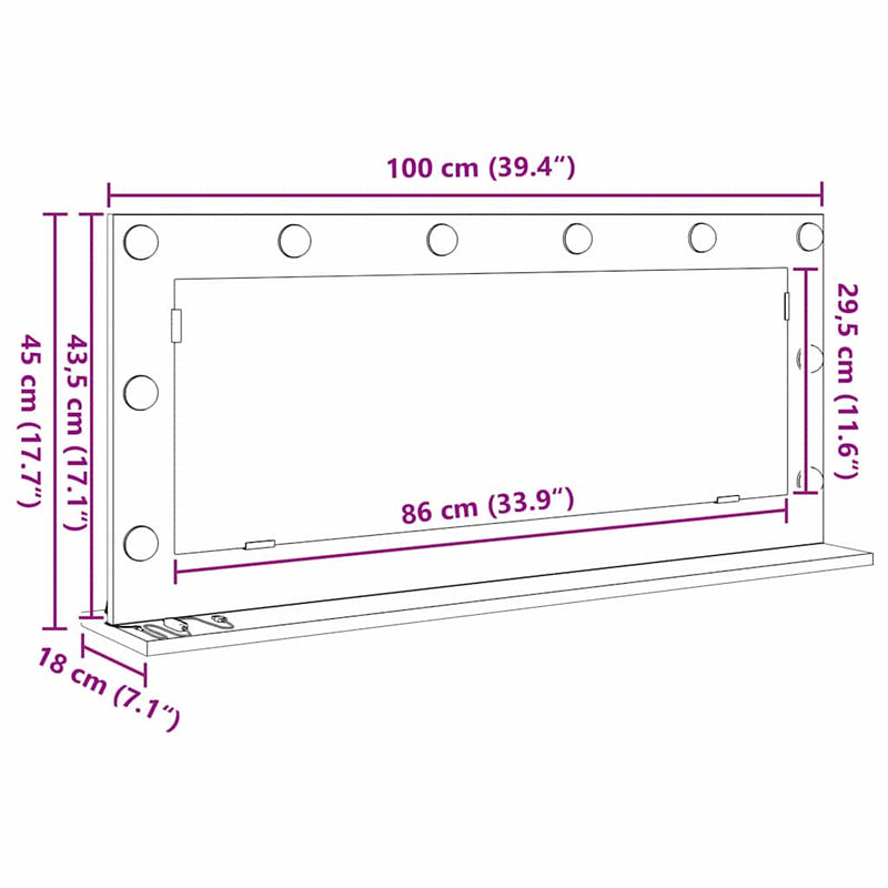 vidaXL Toalett Tükör LED -es lámpákkal Szürke Sonoma 100 x 45 x 18 cm