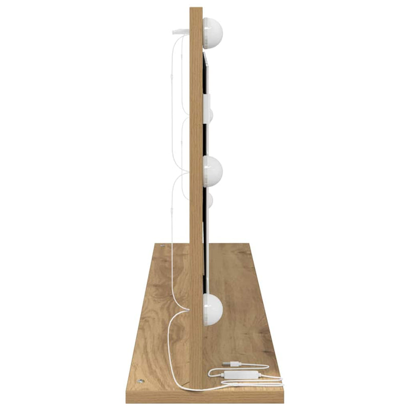 vidaXL Toalett Tükör LED -es lámpákkal Artisan tölgy 100 x 45 x 18 cm
