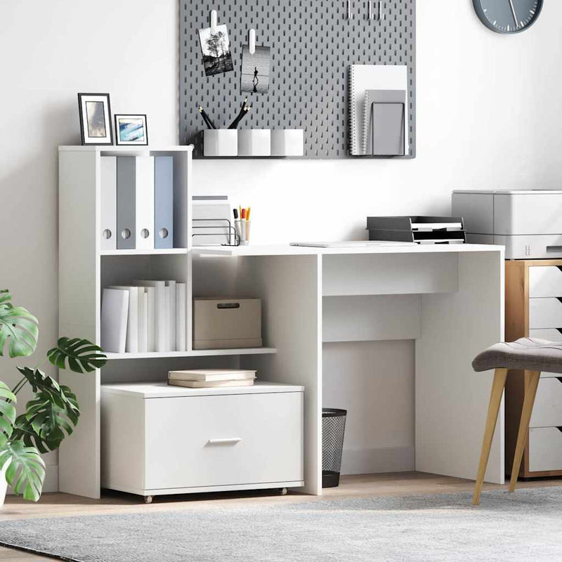 vidaXL Fiókos szekrény kerékkel Fehér 55 x 45 x 33.5 cm Faanyag