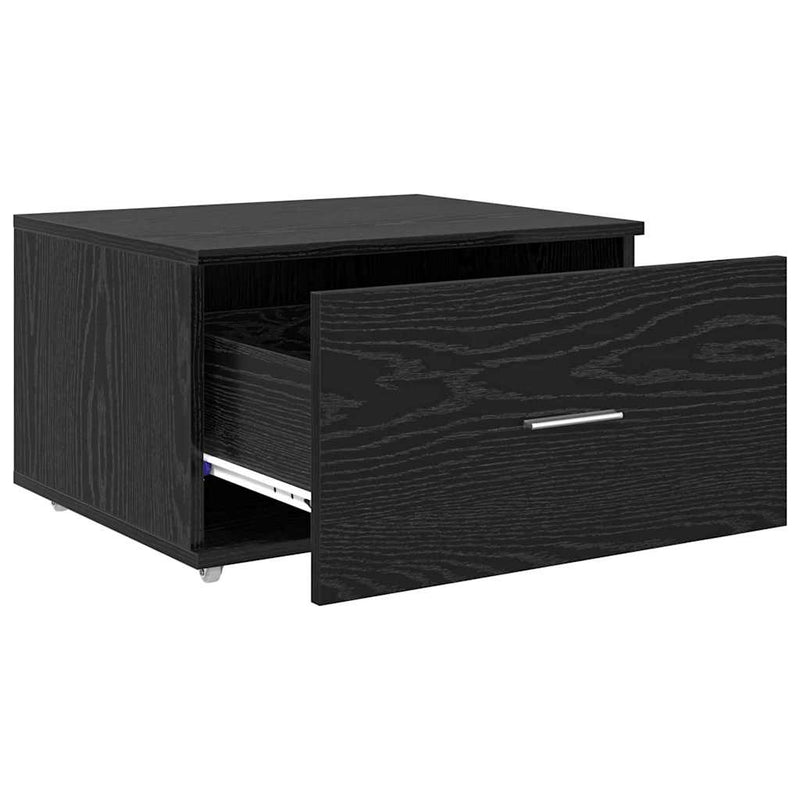 vidaXL Fiókos szekrény kerékkel Fekete 55 x 45 x 33.5 cm Faanyag