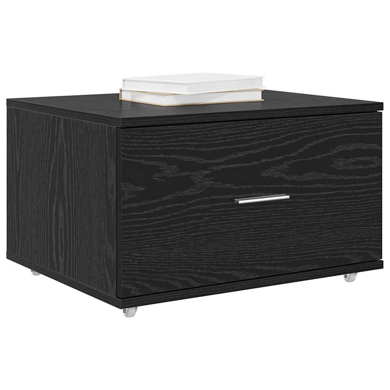 vidaXL Fiókos szekrény kerékkel Fekete 55 x 45 x 33.5 cm Faanyag