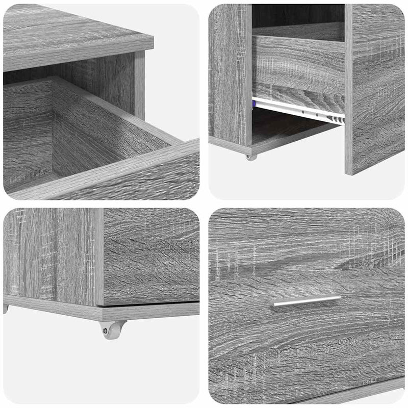 vidaXL Fiókos szekrény kerékkel Szürke 55 x 45 x 33.5 cm Faanyag