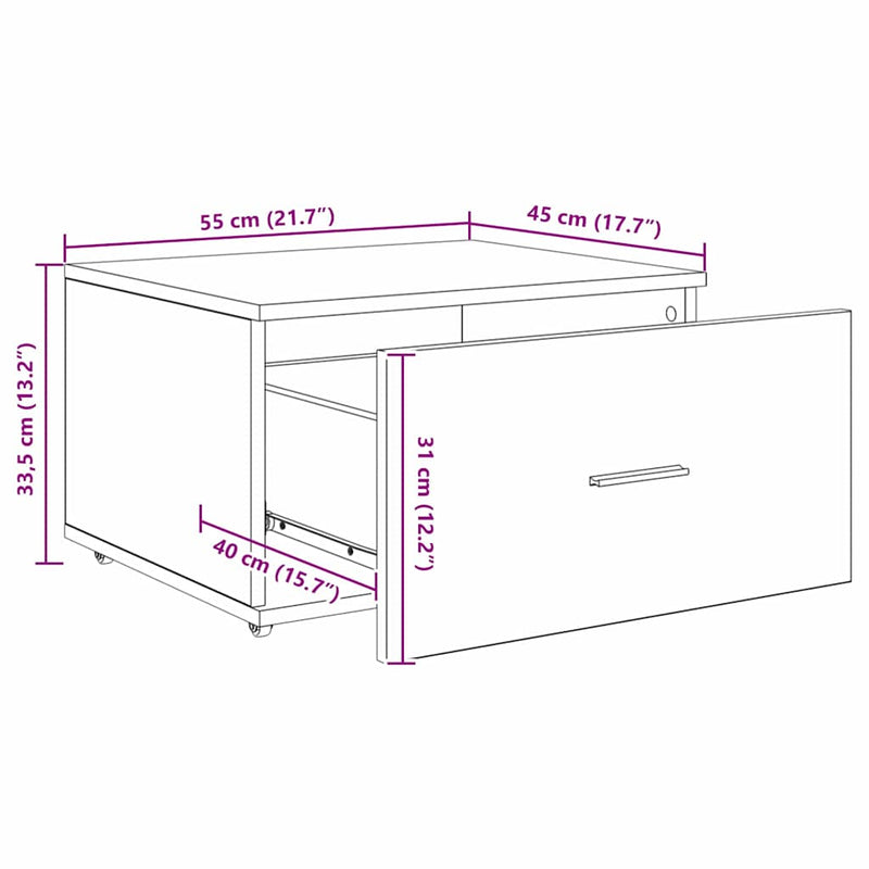 vidaXL Fiókos szekrény kerékkel Szürke 55 x 45 x 33.5 cm Faanyag