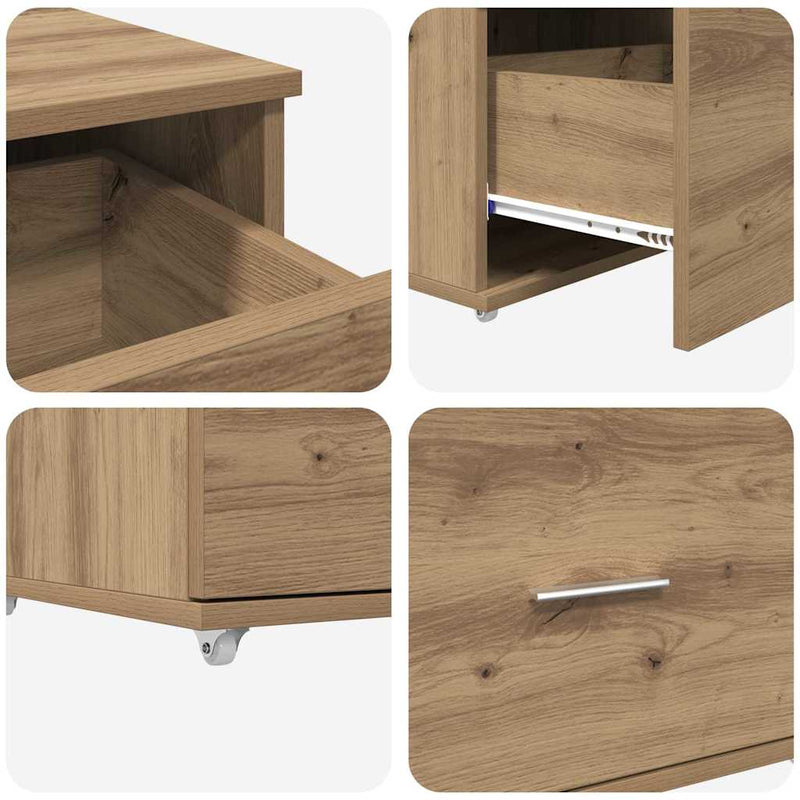 vidaXL Fiókos szekrény kerékkel Barna 55 x 45 x 33.5 cm Faanyag