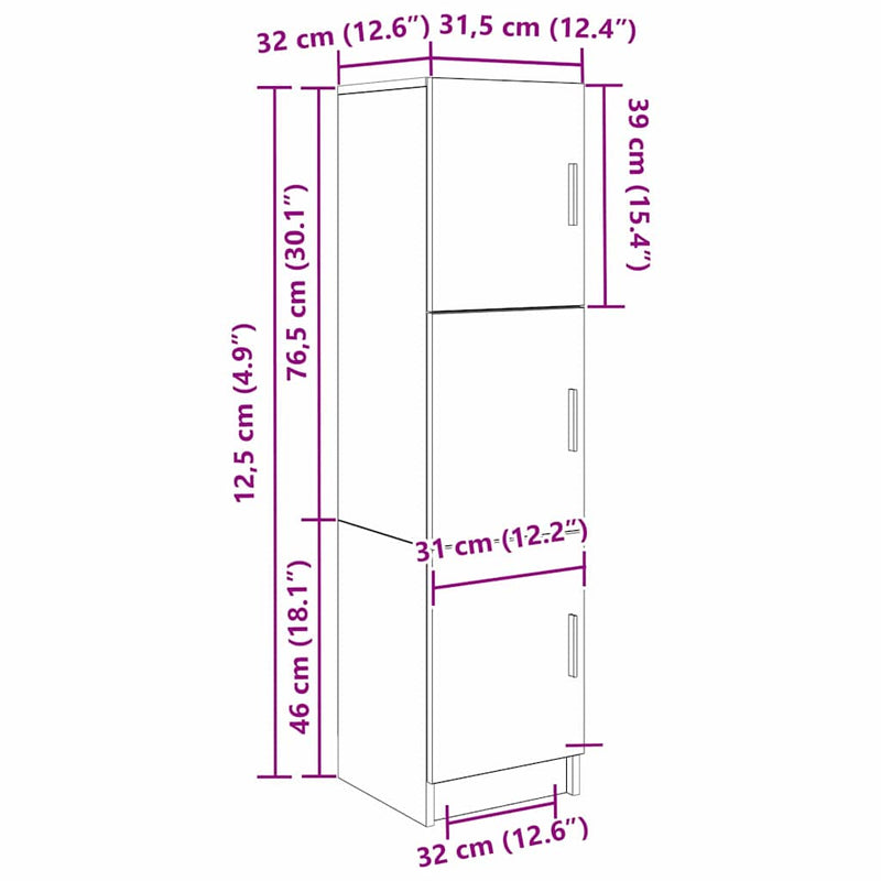 vidaXL Magas Tároló Fehér 31,5 x 32 x 124 cm Faanyag