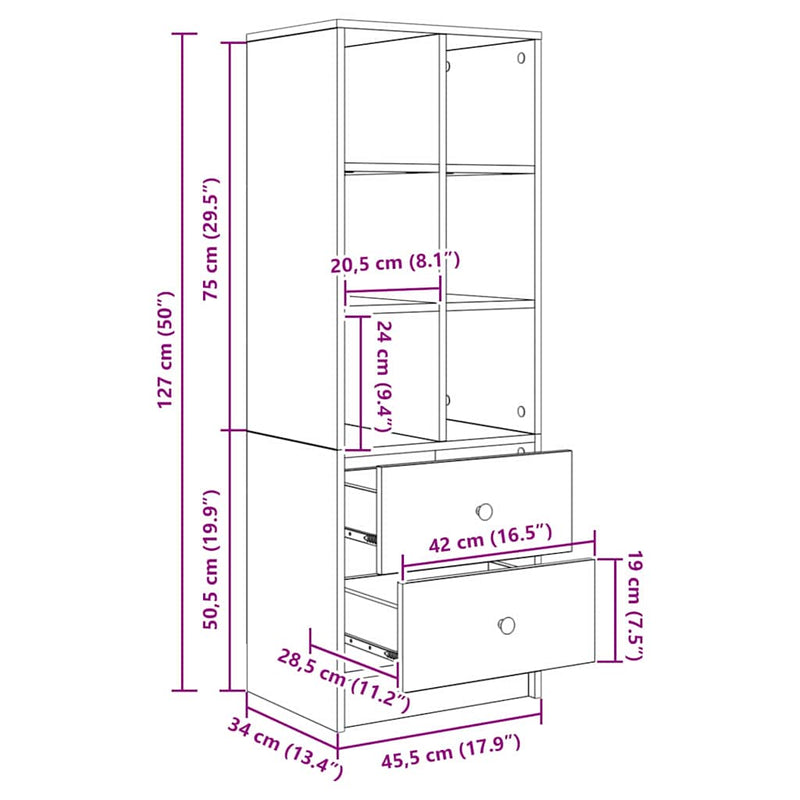 vidaXL Magasfiú fiókkal kézműves tölgy 45.5 x 34 x 127 cm Faanyag