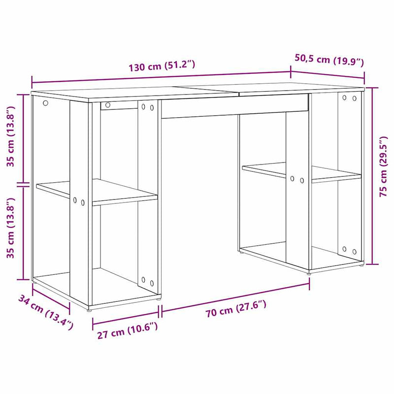 vidaXL Íróasztal tárolóval Szürke Sonoma 130 x 50.5 x 75 cm Faanyag
