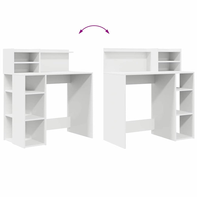 vidaXL Íróasztal tárolóval polcokkal Fehér 90 x 48 x 101.5 cm Faanyag