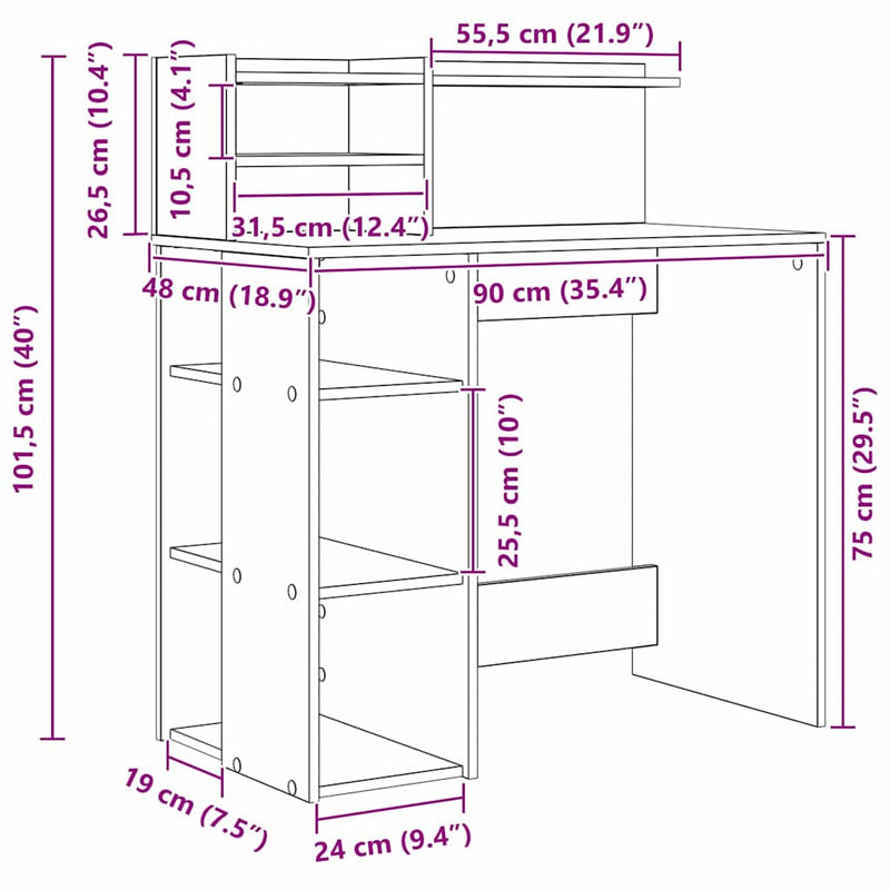 vidaXL Íróasztal tárolóval Fekete tölgy 90 x 48 x 101.5 cm Faanyag