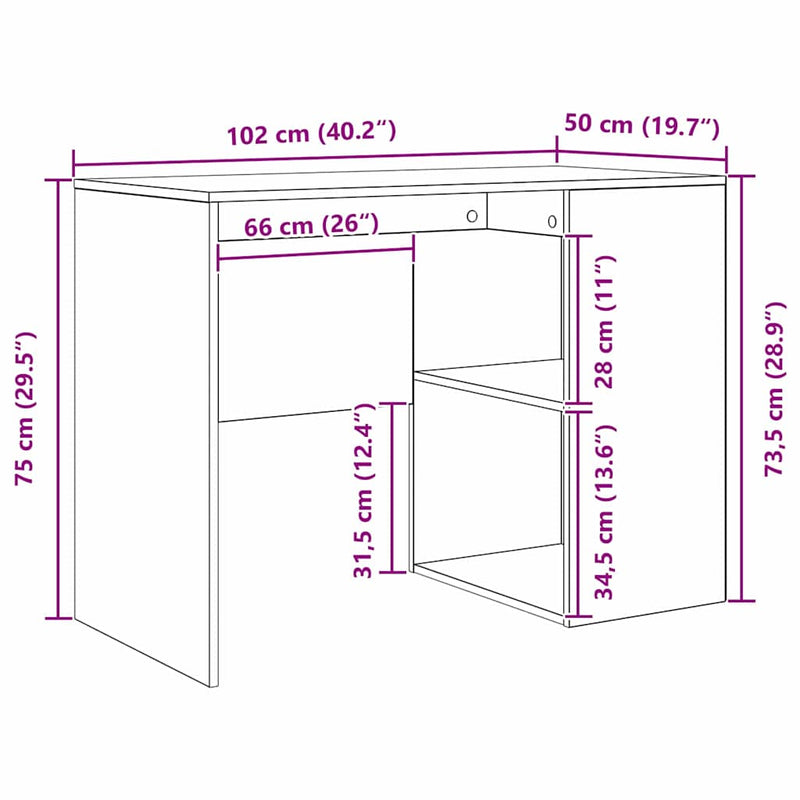 vidaXL Íróasztal polcokkal Szürke Sonoma 102 x 50 x 75 cm Faanyag