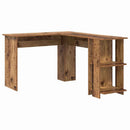 vidaXL Sarokíróasztal polcokkal Öreg fa 140 x 113,5 x 75 cm Faanyag