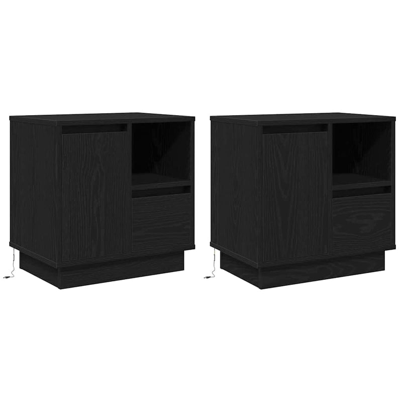 vidaXL Éjjeliszekrény fiókkal 2 pcs Fekete 50 x 34.5 x 50 cm Faanyag