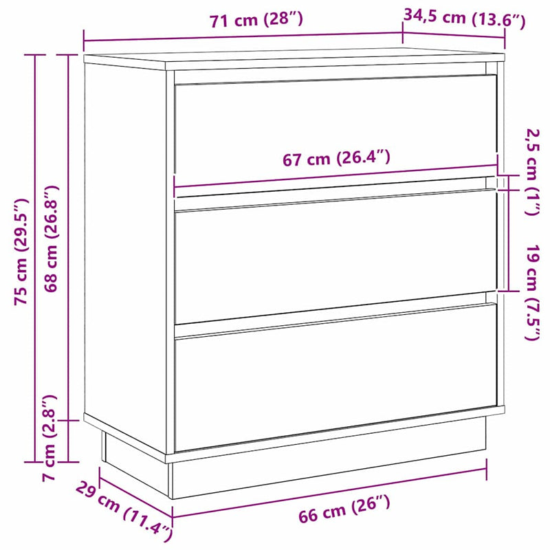 vidaXL Éjjeliszekrény fiókkal Fehér 71 x 34.5 x 75 cm Faanyag