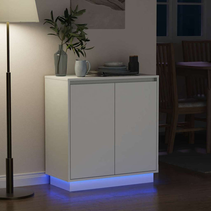 vidaXL Komód LED -es lámpákkal ajtóval Fehér 71 x 34.5 x 75 cm Faanyag