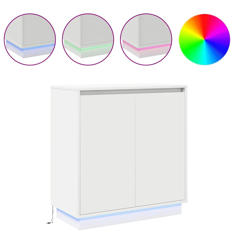 vidaXL Komód LED -es lámpákkal ajtóval Fehér 71 x 34.5 x 75 cm Faanyag