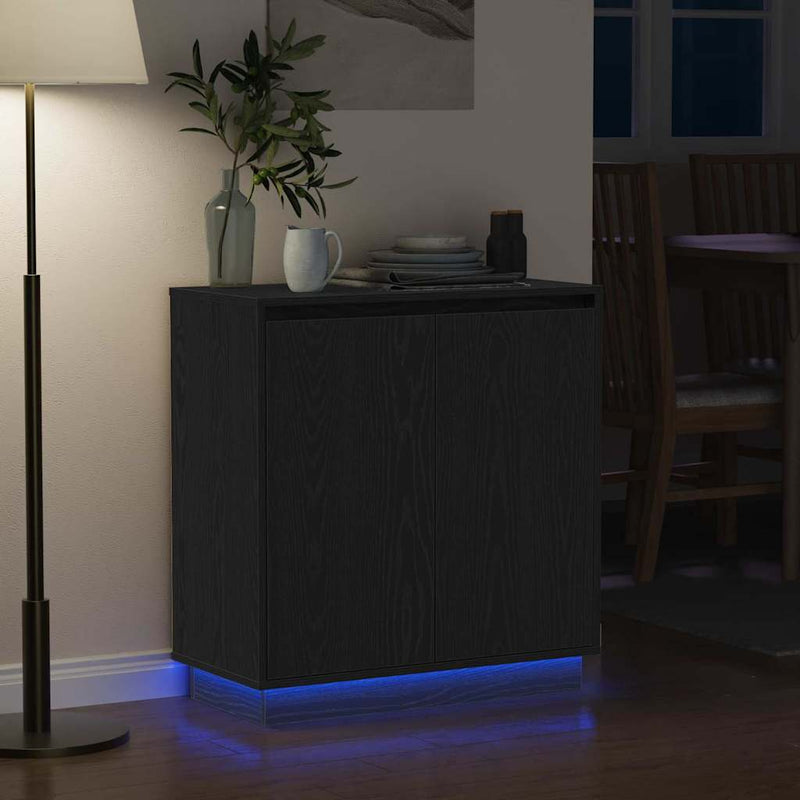 vidaXL Komód LED -es lámpákkal Fekete tölgy 71 x 34.5 x 75 cm Faanyag