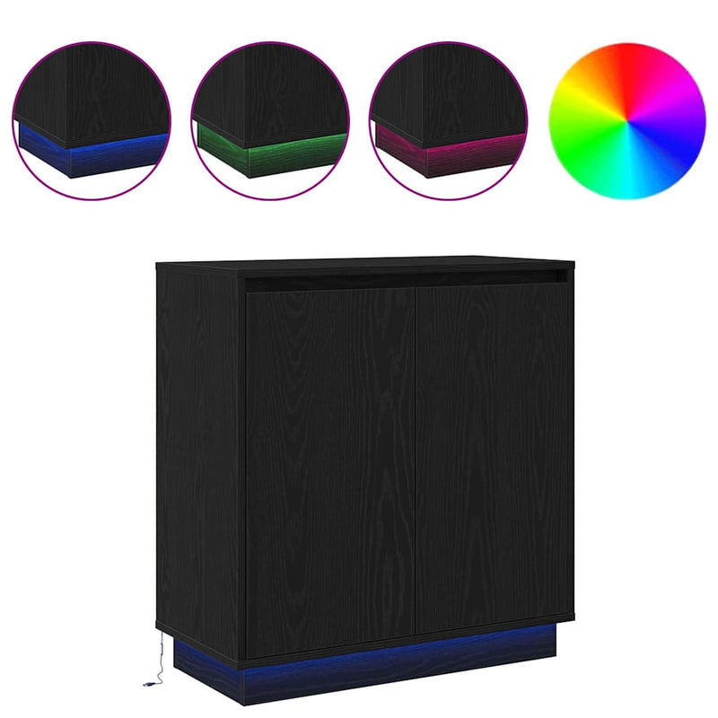 vidaXL Komód LED -es lámpákkal Fekete tölgy 71 x 34.5 x 75 cm Faanyag