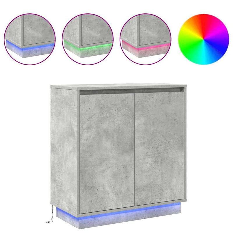vidaXL Komód LED -es lámpákkal Beton Szürke 71 x 34.5 x 75 cm Faanyag