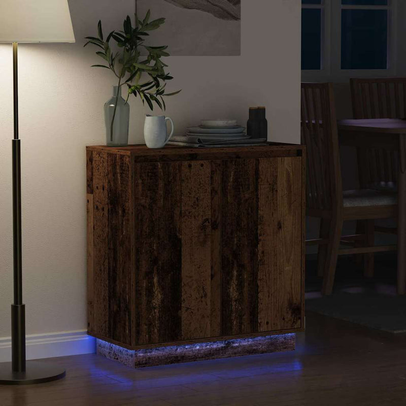 vidaXL Komód LED -es lámpákkal Öreg fa 71 x 34.5 x 75 cm Faanyag
