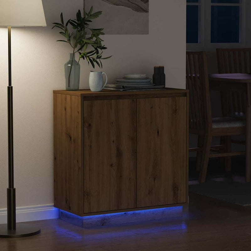 vidaXL Komód LED -es lámpákkal Artisan tölgy 71 x 34.5 x 75 cm Faanyag