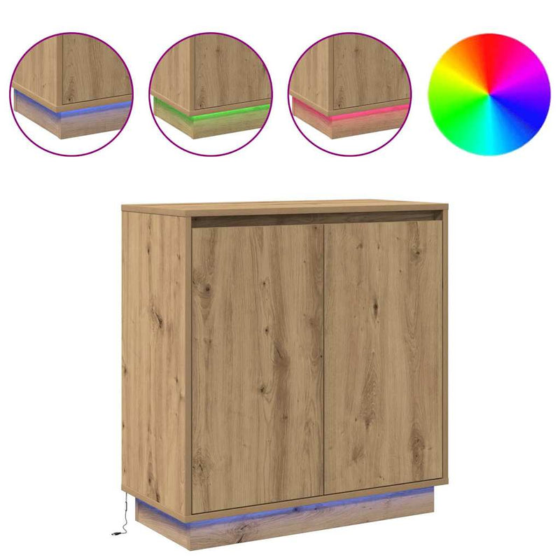 vidaXL Komód LED -es lámpákkal Artisan tölgy 71 x 34.5 x 75 cm Faanyag