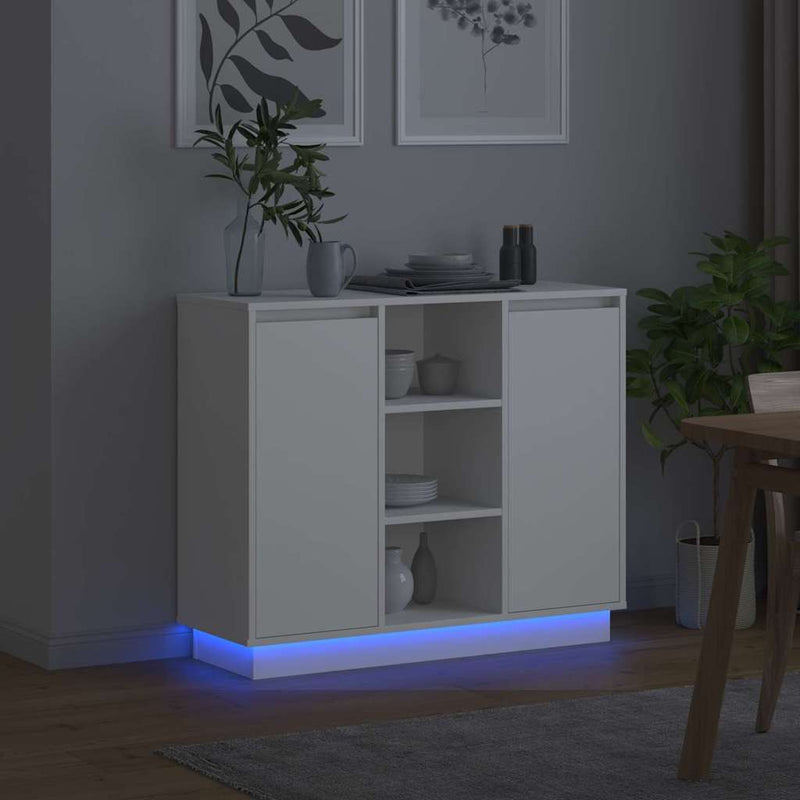 vidaXL Oldalszekrény LED -es lámpákkal Fehér 90 x 32 x 75 cm Faanyag