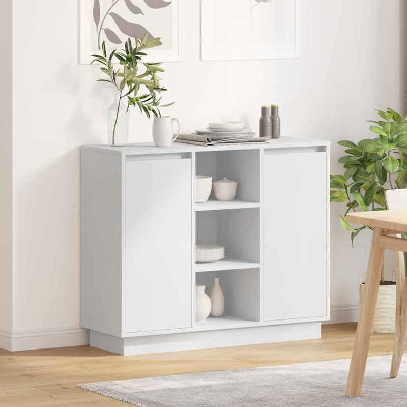 vidaXL Oldalszekrény LED -es lámpákkal Fehér 90 x 32 x 75 cm Faanyag