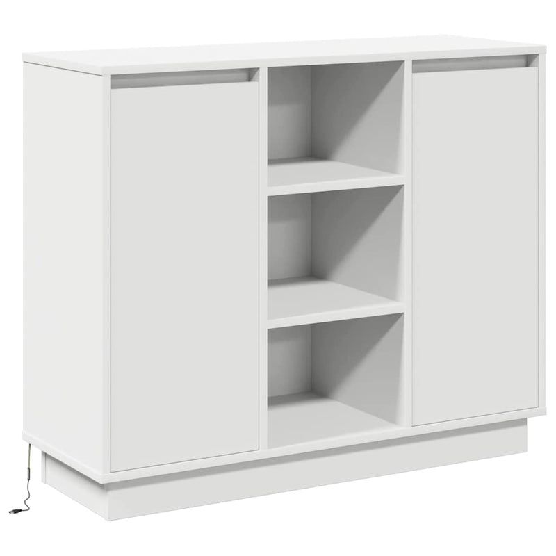 vidaXL Oldalszekrény LED -es lámpákkal Fehér 90 x 32 x 75 cm Faanyag
