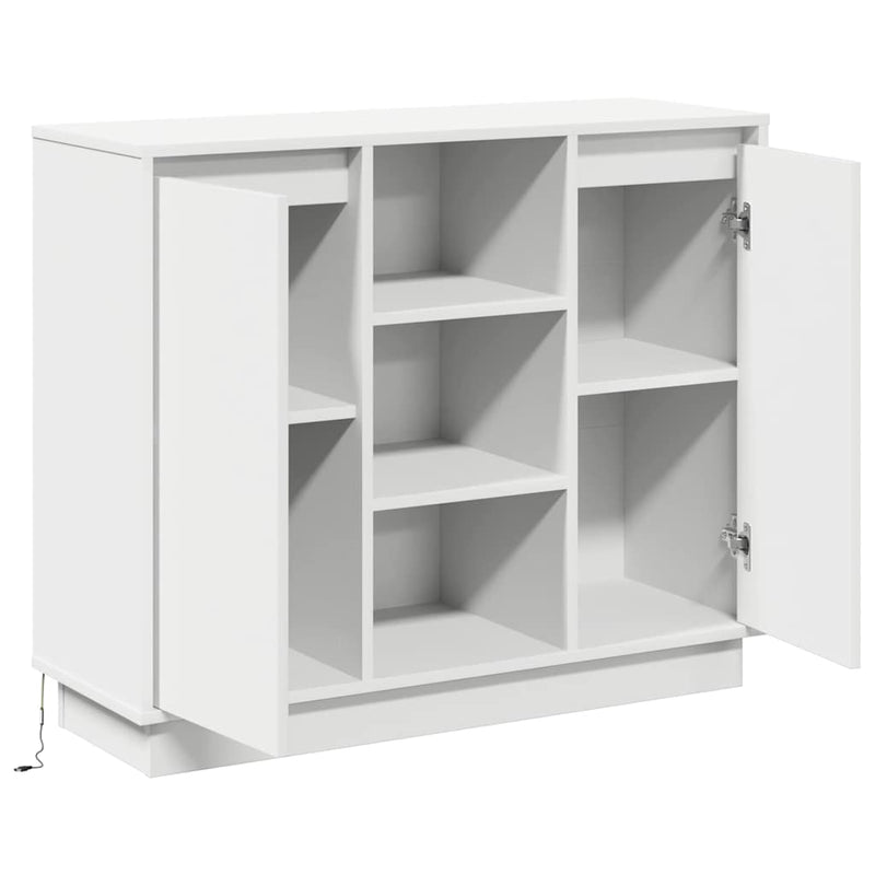 vidaXL Oldalszekrény LED -es lámpákkal Fehér 90 x 32 x 75 cm Faanyag