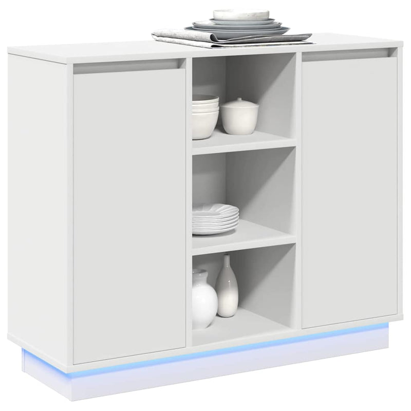 vidaXL Oldalszekrény LED -es lámpákkal Fehér 90 x 32 x 75 cm Faanyag