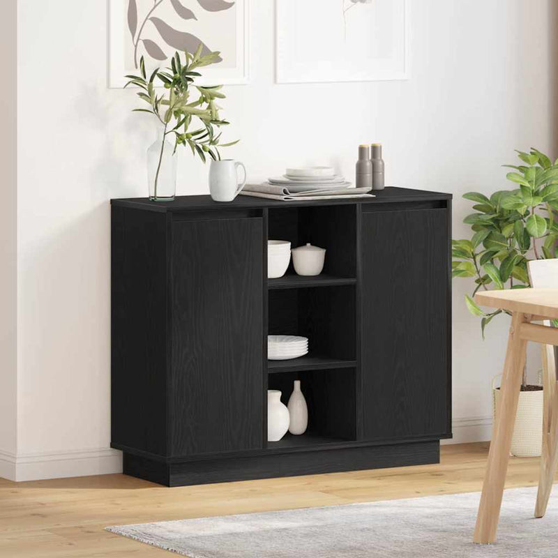 vidaXL Oldalszekrény polcokkal Fekete tölgy 90 x 32 x 75 cm Faanyag