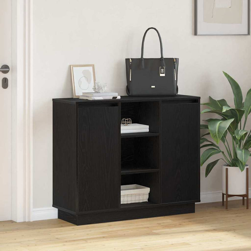 vidaXL Oldalszekrény polcokkal Fekete tölgy 90 x 32 x 75 cm Faanyag